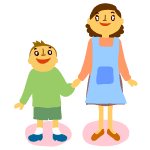 手をつないでいる男の子と女性のイラスト