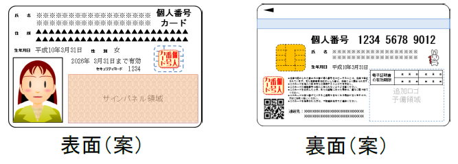 左個人番号カードの表面(案)、右個人番号カード裏面(案)