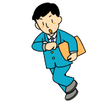 スーツ姿の男性が腕時計を見ながら走っているイラスト