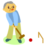 ゲートボールをしている笑顔のお年寄りのイラスト