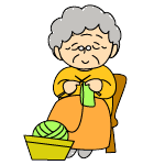 おばあさんが椅子に座って編み物をしているイラスト